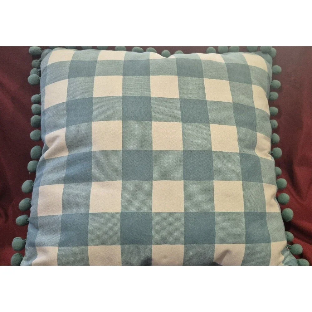 NWT Pioneer Women Here Comes Spring Decorative Pillow Embroidered Checkered Back